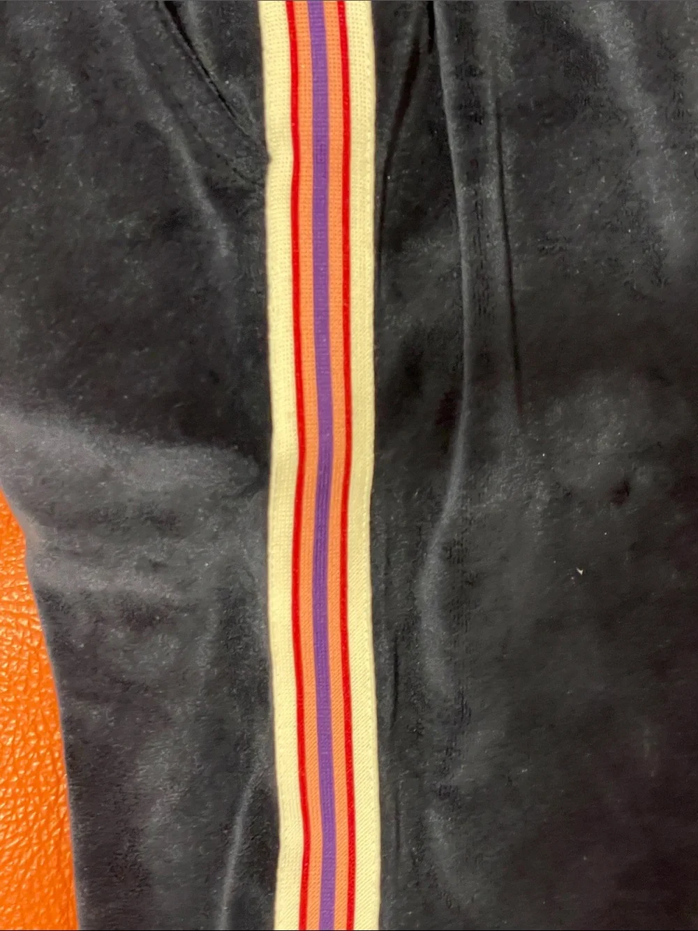 Kids  Navy Velour Jogger Pants with Multicolor Side Stripes